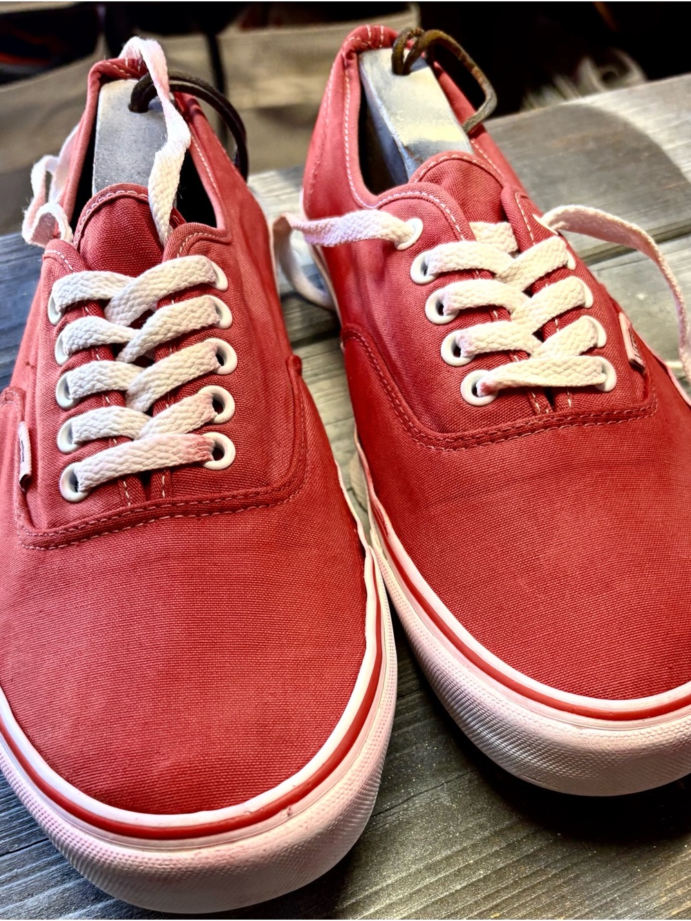 Red Vans sneakers with white laces and white sole # Mens 12 good condition
